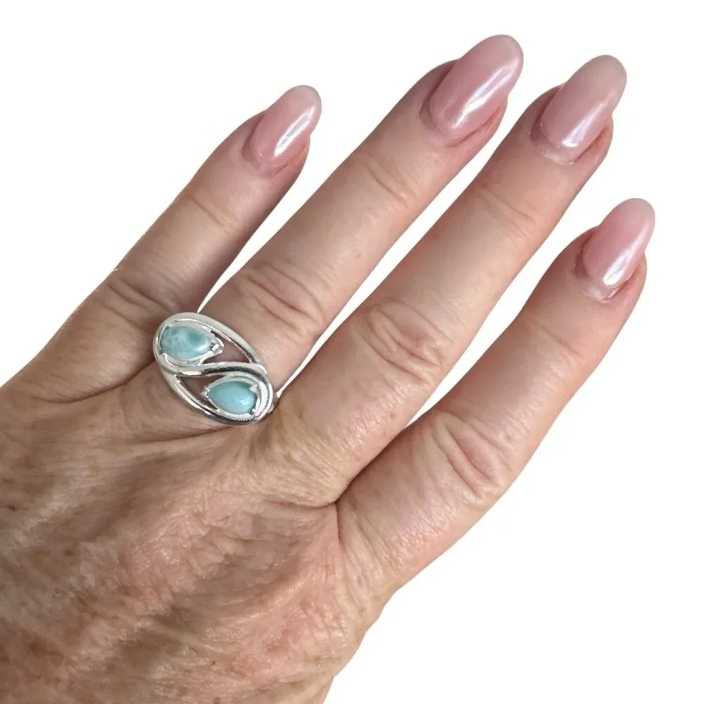 Caribbean Larimar Solid 925 Sterling Silver Ring 7